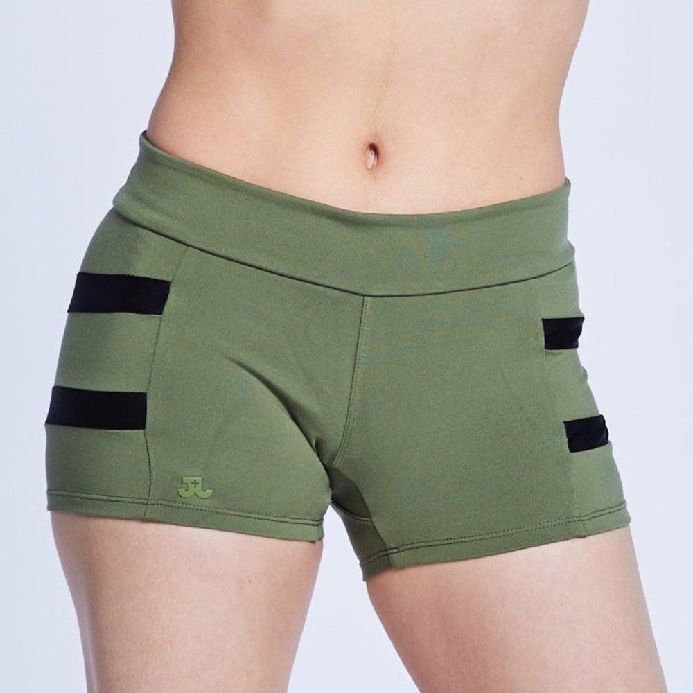 Olive Green Women's Bike Shorts with Black Accent Stripes